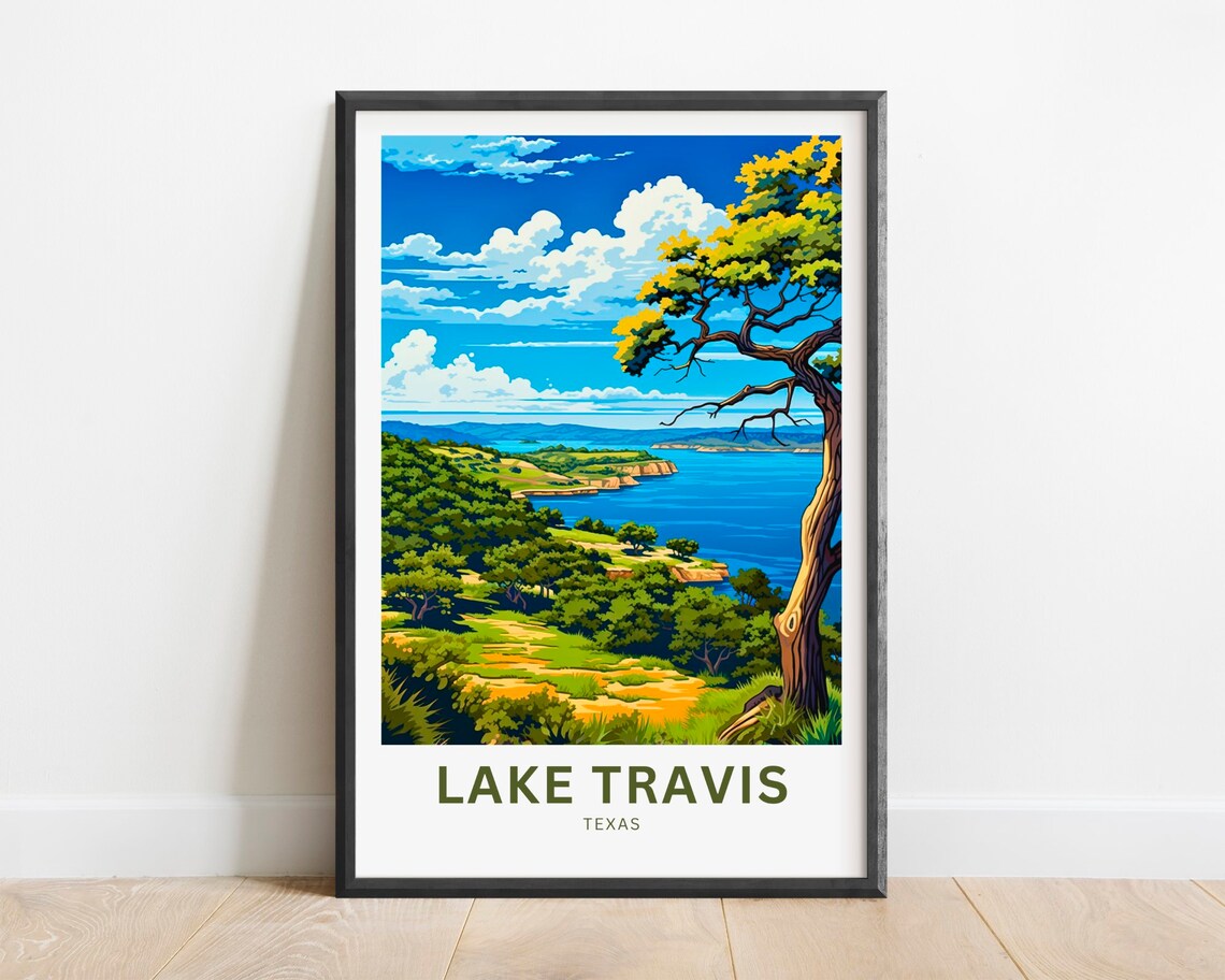 Lake Travis Texas Scenic Hill Country Lake View Travel Poster