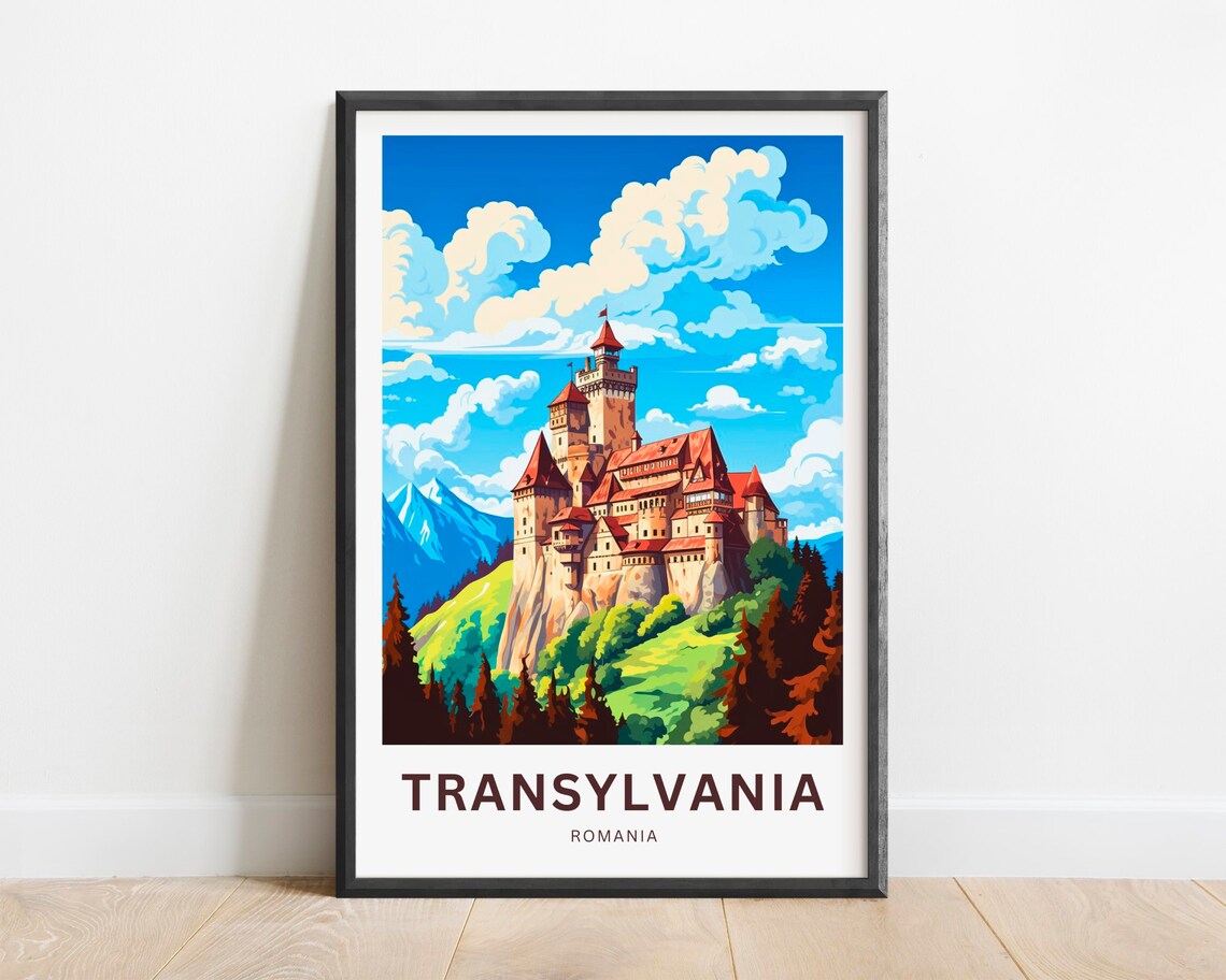 Transylvania Romania Fairytale Castle Forest Vintage Travel Poster