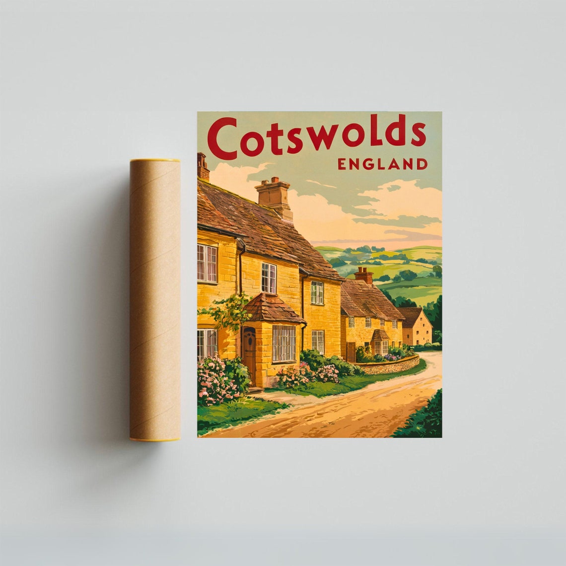 Cotswolds England Vintage Stone Cottages Retro Travel Poster - Image 4