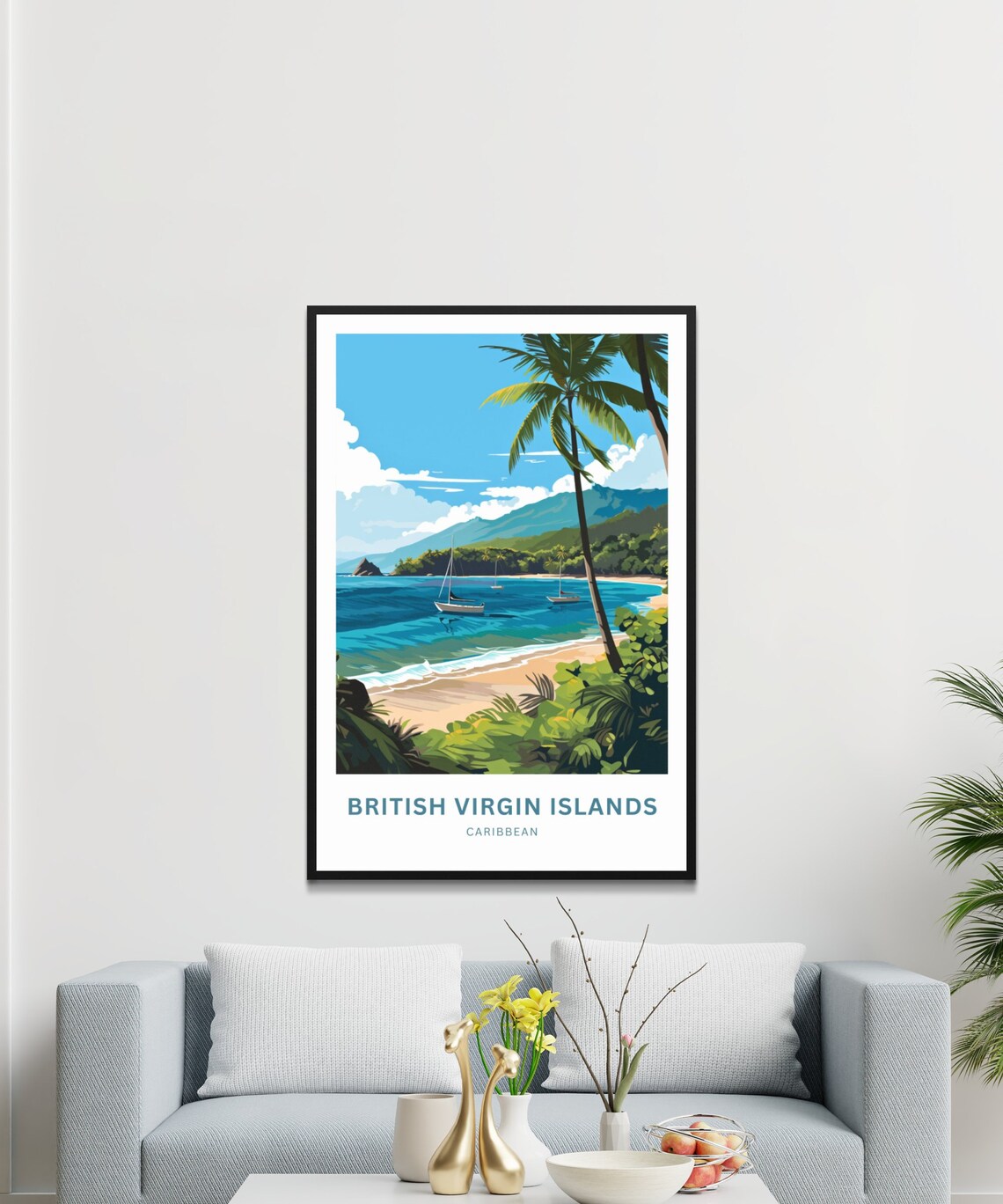 British Virgin Islands Caribbean Palm Bay Sailboats Travel Poster - Image 2