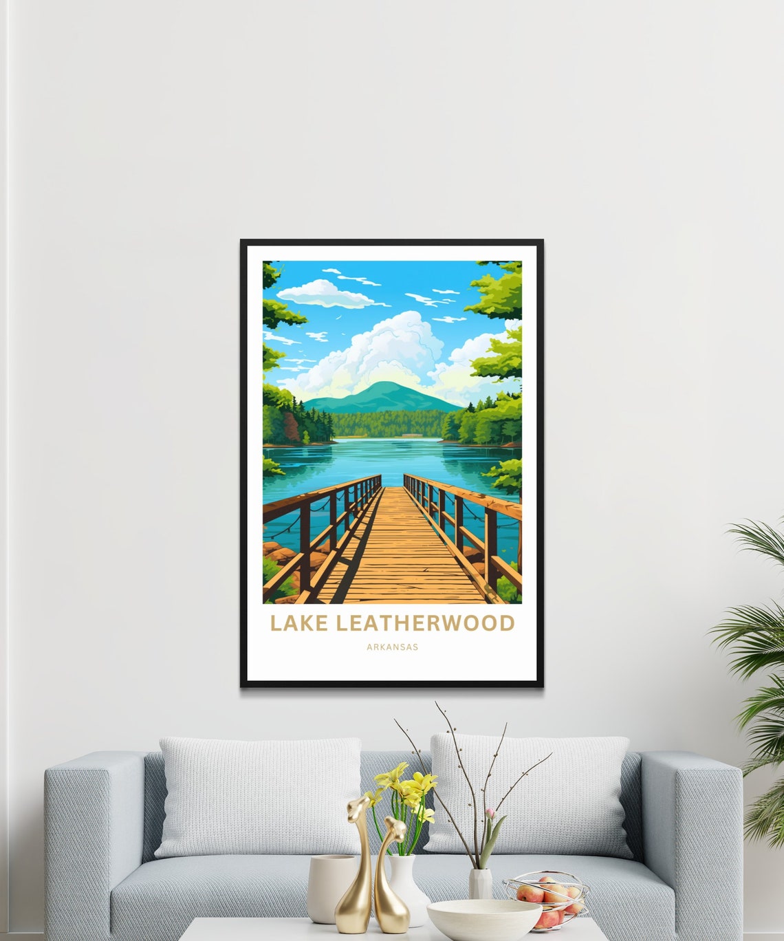 Lake Leatherwood Arkansas Wooden Pier Custom Text Personalized Poster - Image 3