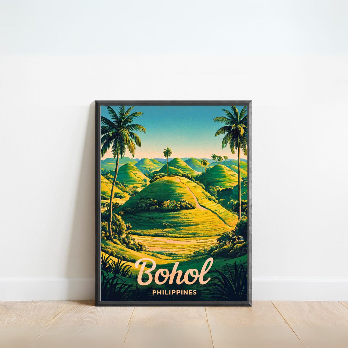 Bohol Philippines Vintage Sunrise Chocolate Hills Path Travel Poster