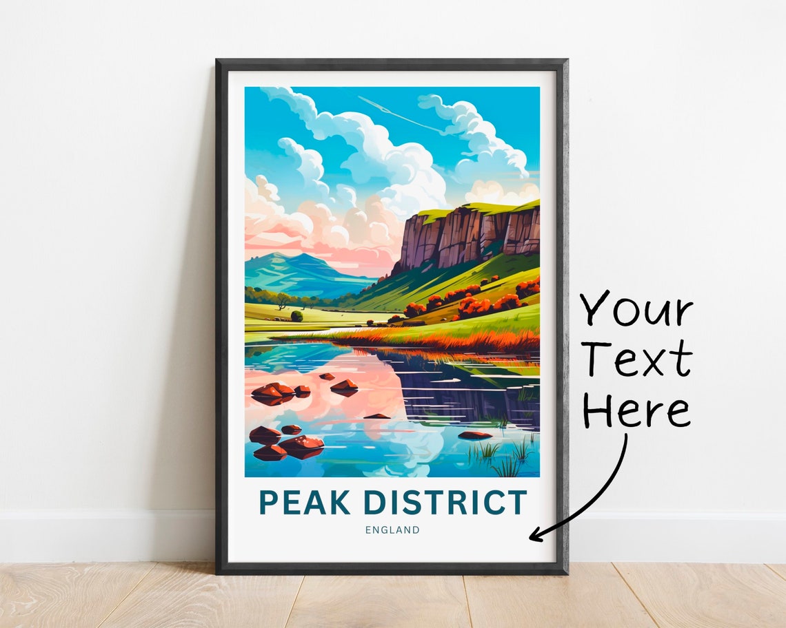 Peak District Lake Cliffs National Park England Travel Poster