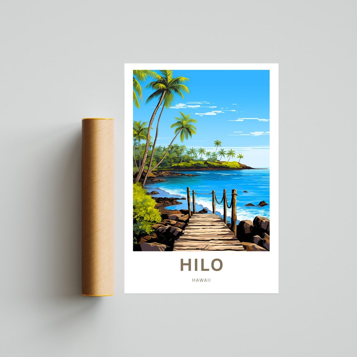 Personalized Hilo Hawaii Coastal Wooden Pier Bay Custom Travel Poster - Image 4