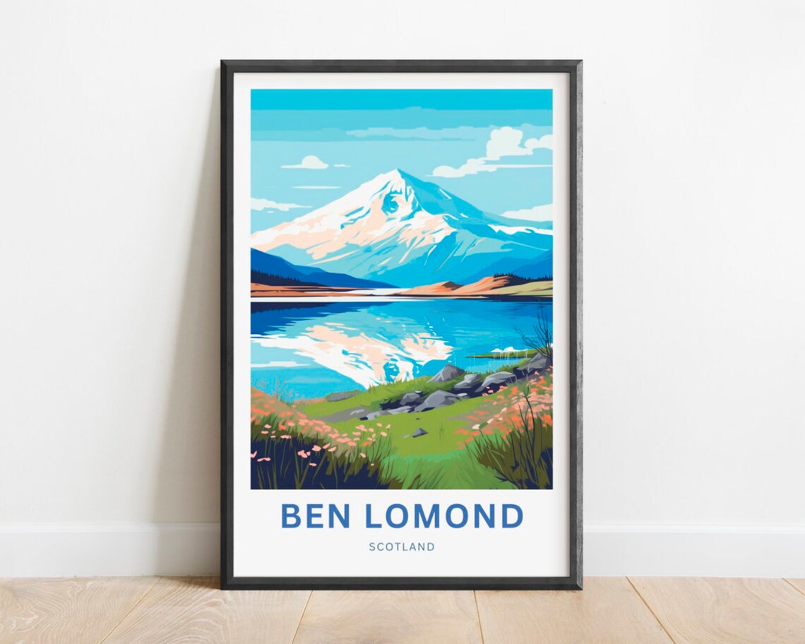 Ben Lomond Scotland Snowy Peak and Loch Vintage Mountain View Poster