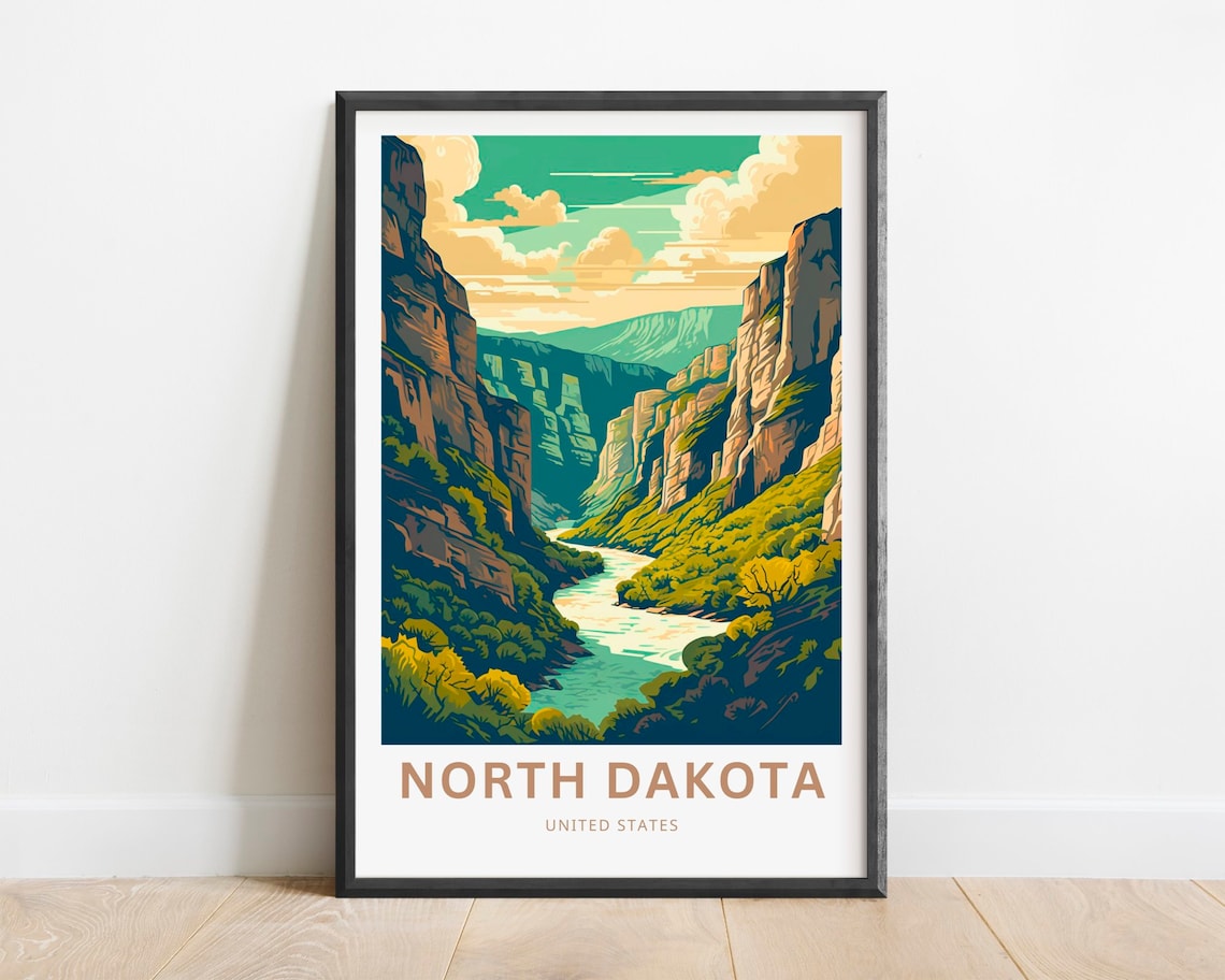 North Dakota Travel Poster, United States Travel Art