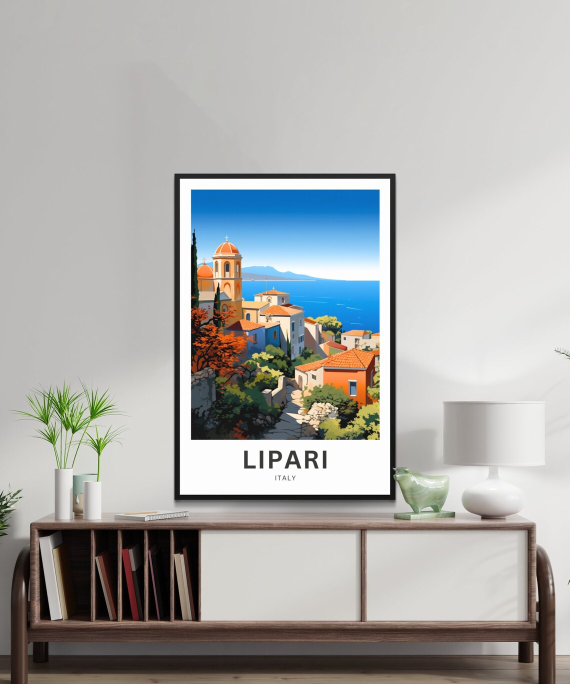 Personalized Lipari Italy Cathedral Seaside Illustrated Travel Poster - Image 2