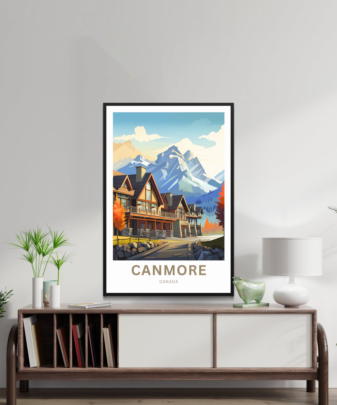 Canmore Canada Alpine Lodge Street Autumn Peaks Personalized Poster - Image 2