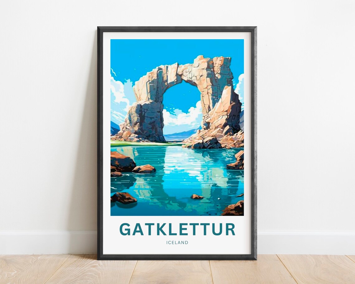 Gatklettur Iceland Coastal Rock Arch Formation Travel Poster
