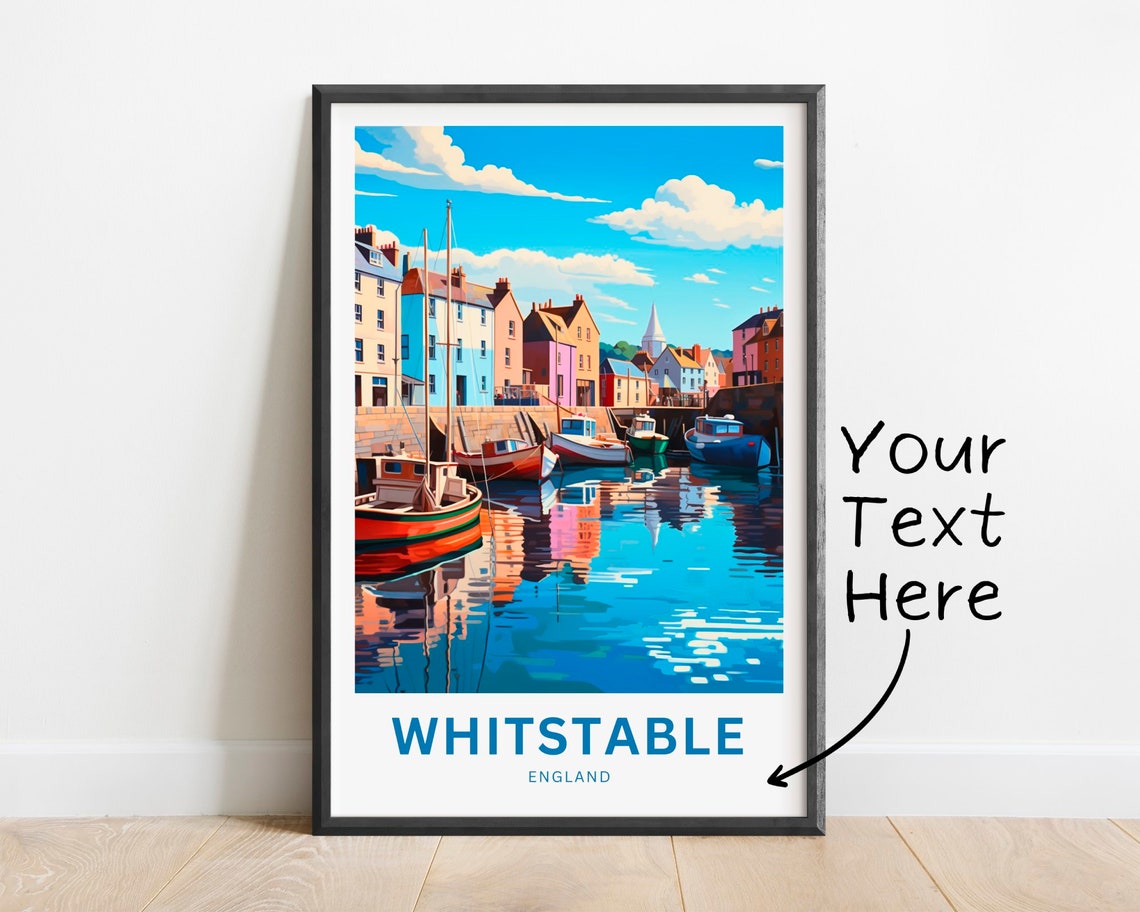 Whitstable England Pastel Harbor Scene Personalized Travel Poster
