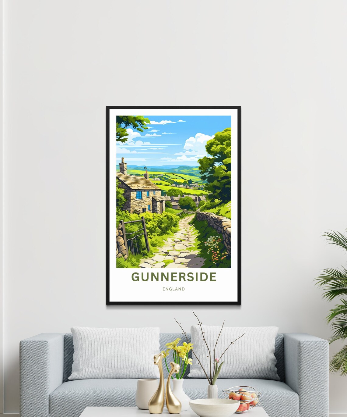 Gunnerside England Stone Cottage Cobbled Lane Village Travel Poster - Image 3