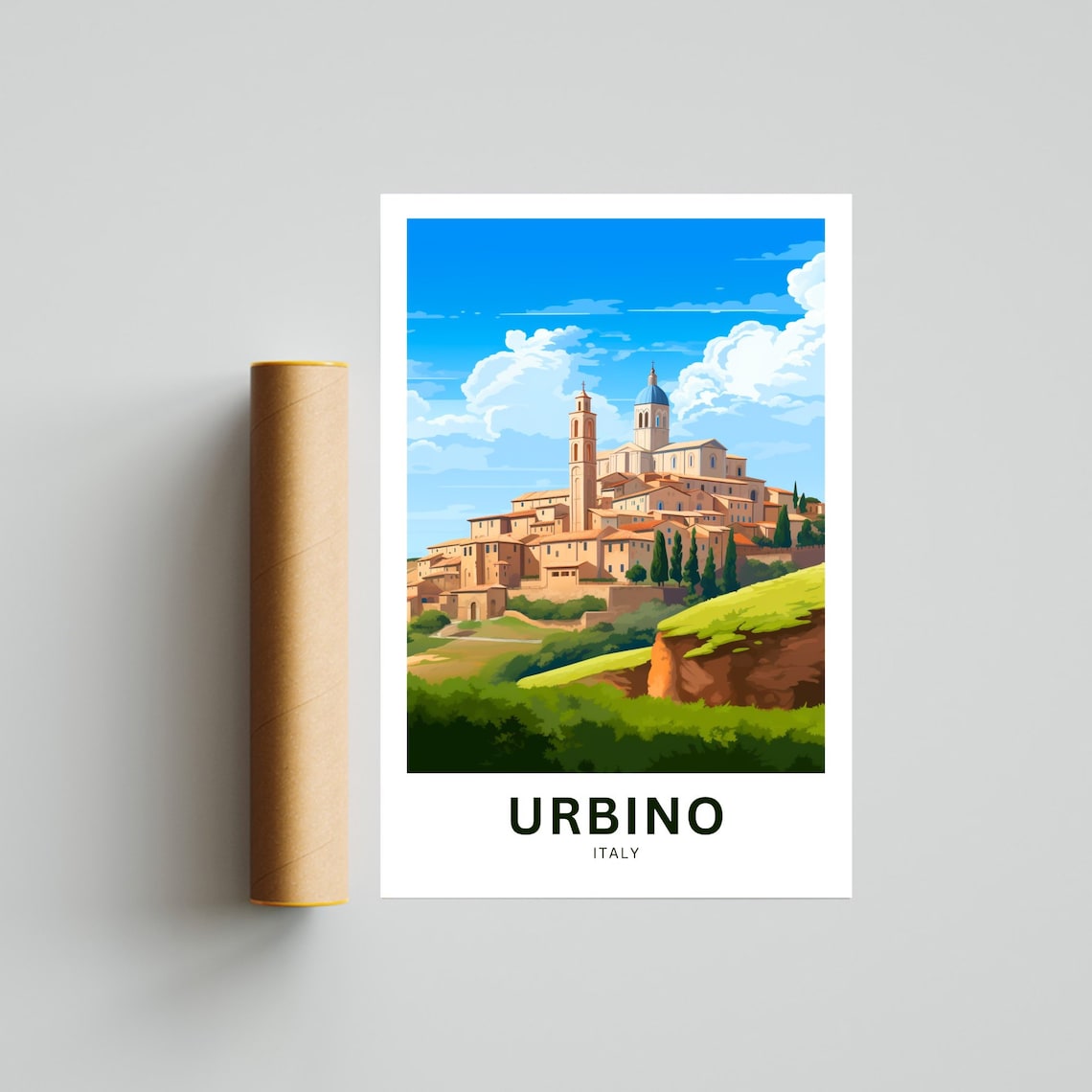 Urbino Italy Hilltop Town Blue Dome Terracotta Skyline Poster - Image 4