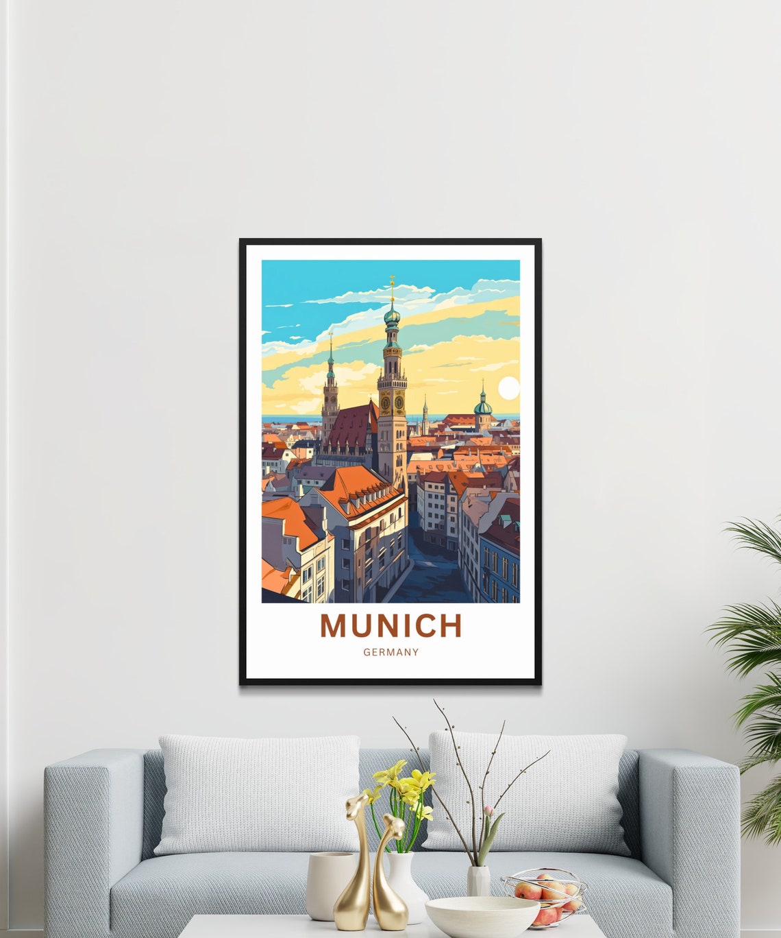 Personalized Munich Germany Old Town Clock Tower Retro Poster - Image 3