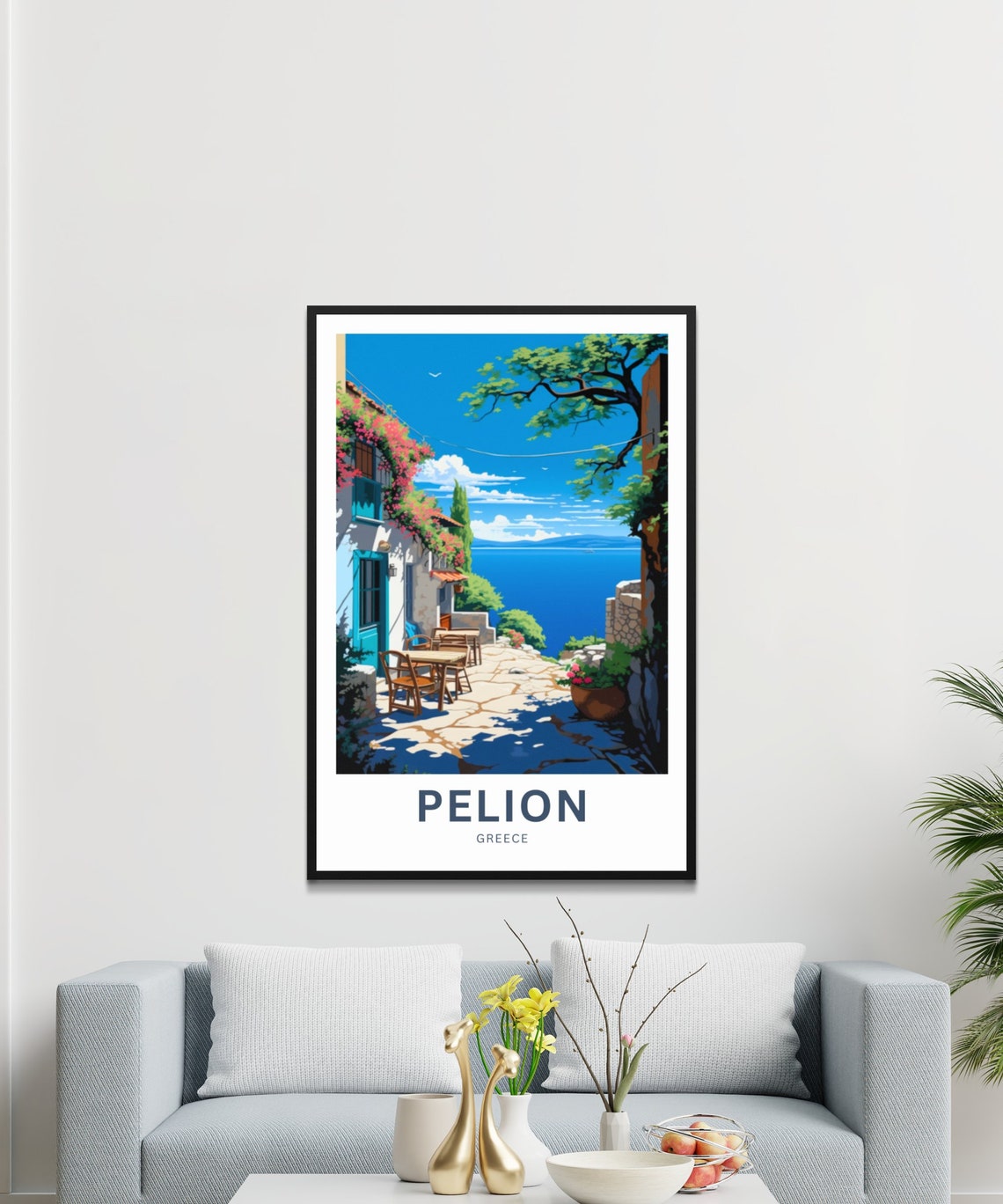 Pelion Greece Personalized Flowered Seaside Terrace Cafe Poster - Image 3