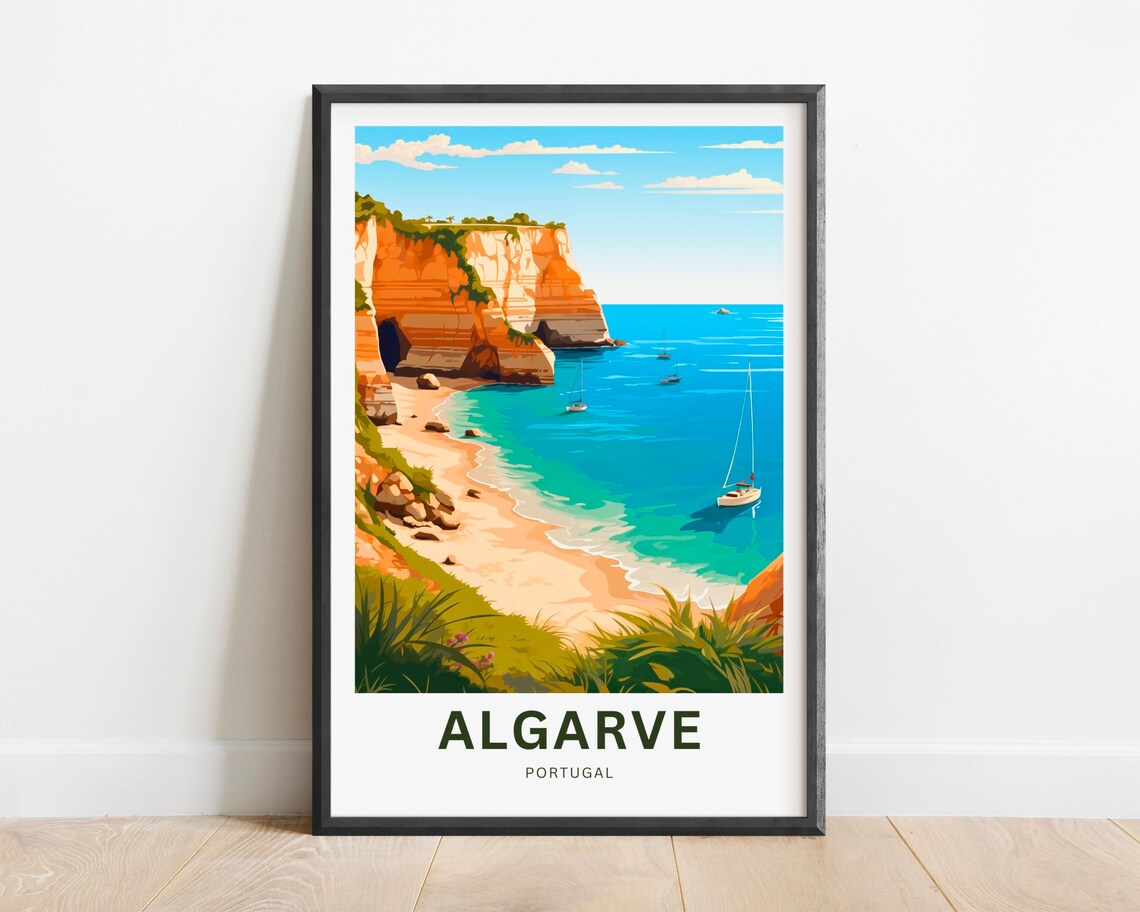 Algarve Portugal Sea Arch Cove Turquoise Water Beach Scene Poster