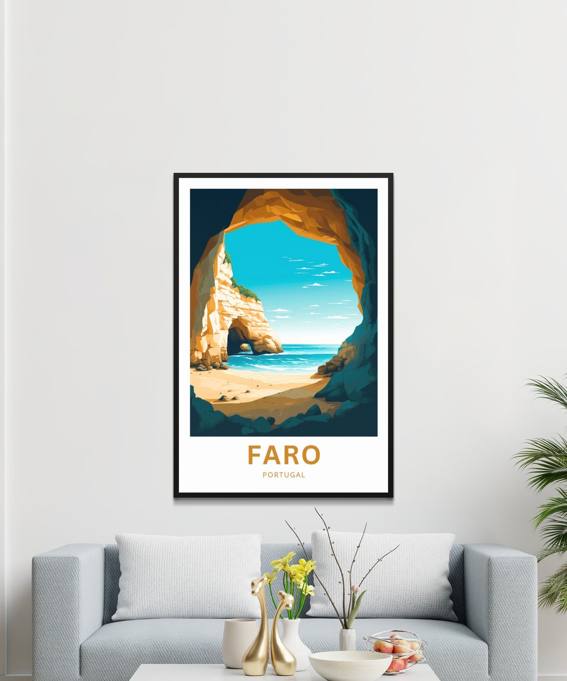 Faro Portugal Coastal Sea Cave Beach Cliffs Arch Travel Poster - Image 3