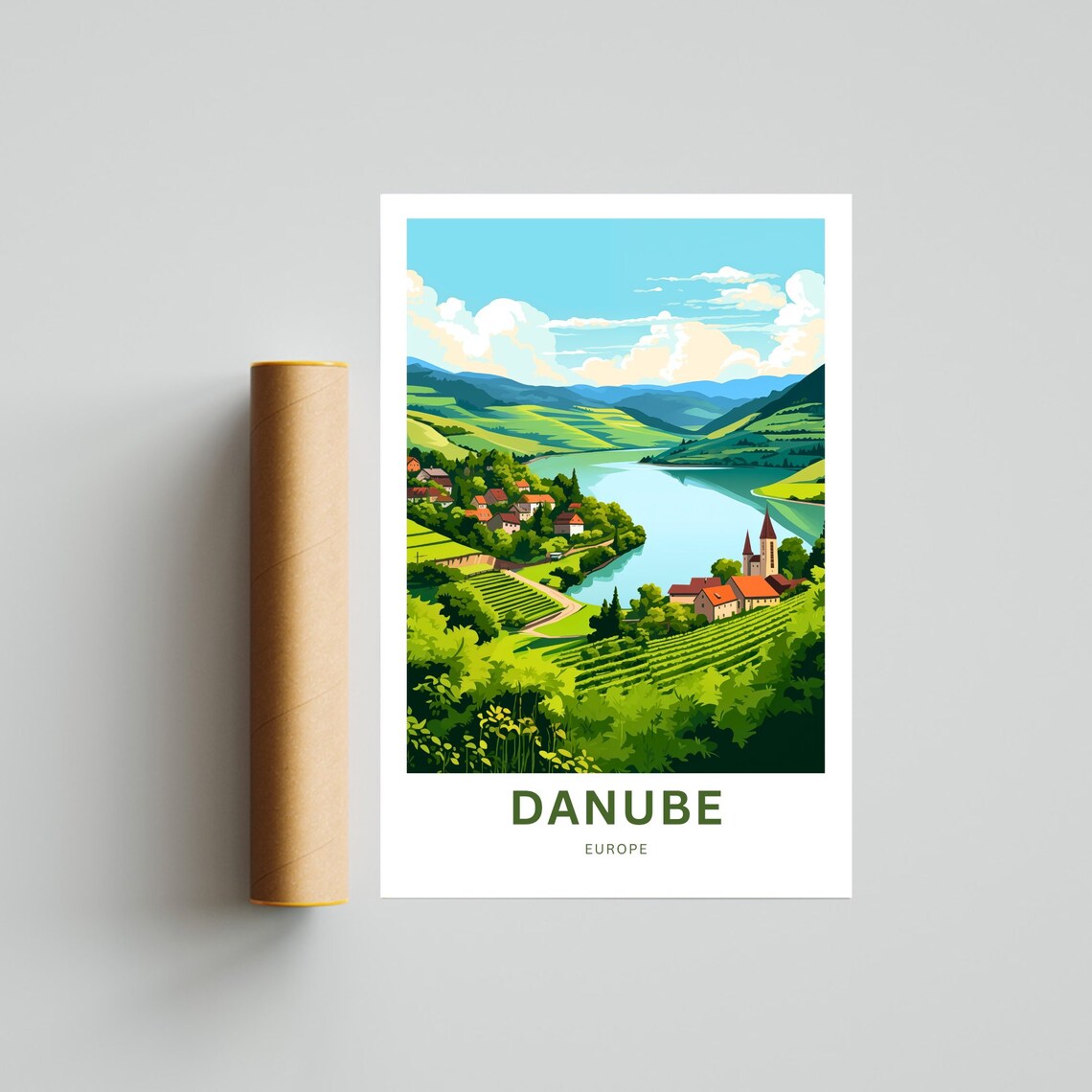 Danube Europe Scenic River Village Church Custom Text Poster - Image 4
