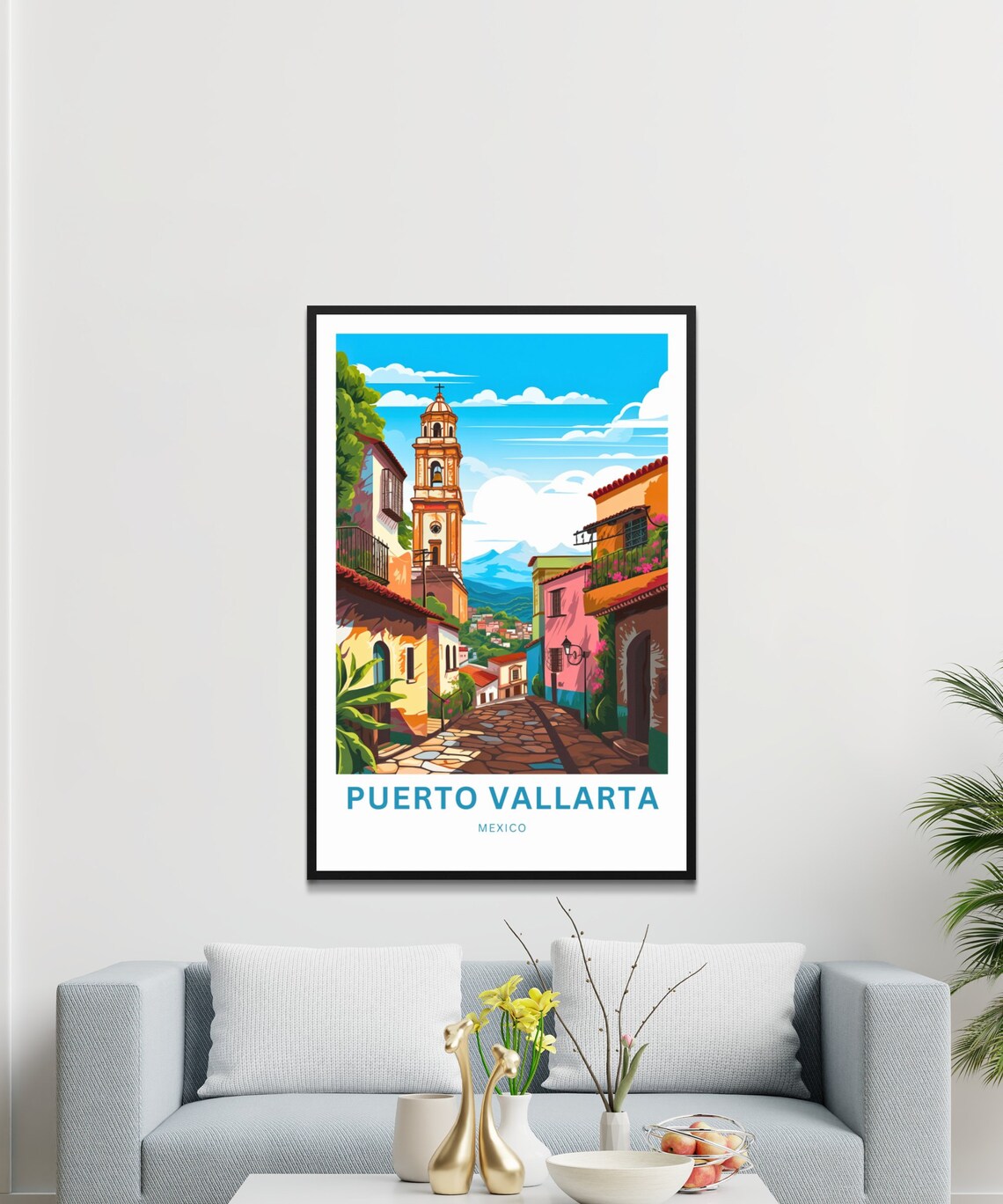 Personalized Puerto Vallarta Mexico Travel Poster Colonial Street Art - Image 3