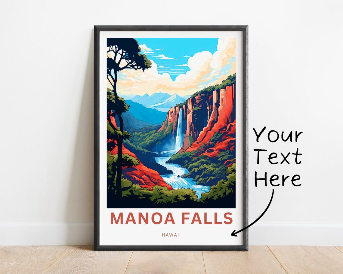 Personalized Manoa Falls Hawaii Waterfall Custom Tropical Poster
