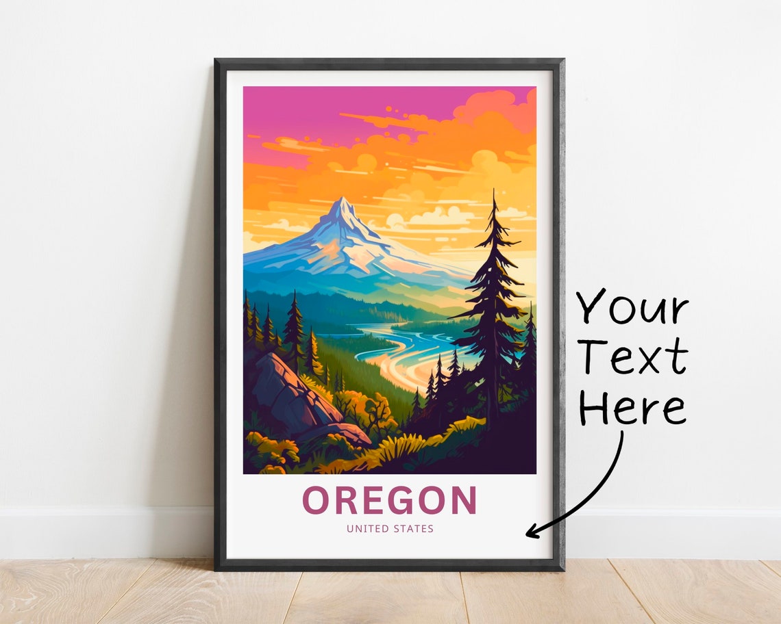 Oregon Mountain River Sunset Pines Personalized Travel Poster