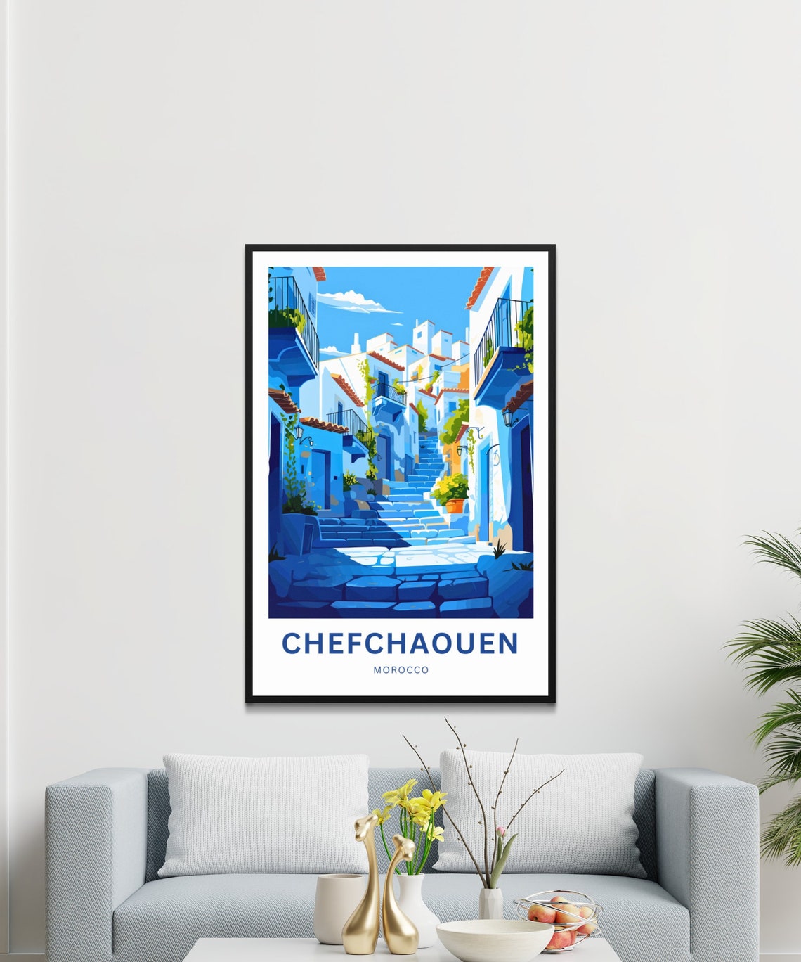 Chefchaouen Morocco Sunlit Blue Alley Stairs Old Town Poster - Image 3
