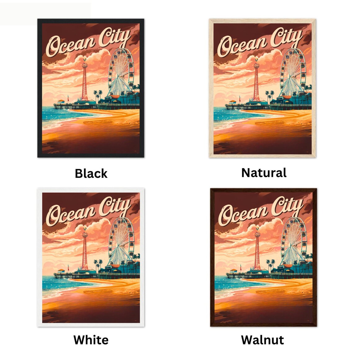 Ocean City Vintage Boardwalk Pier Ferris Wheel Sunset Travel Poster - Image 4