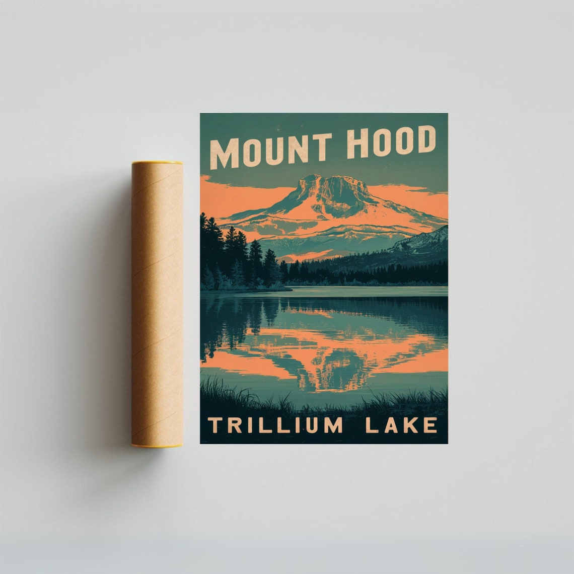 Mount Hood Trillium Lake Vintage Poster with Sunset Lake Reflection - Image 3
