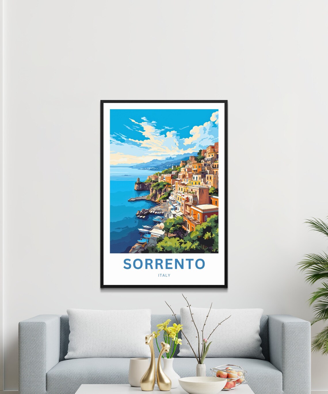 Sorrento Italy Cliff Buildings Turquoise Sea Boats View Poster - Image 3