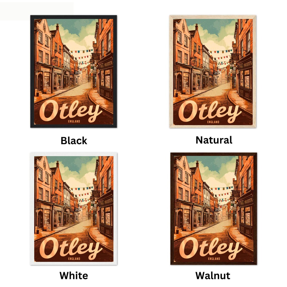 Otley England Vintage Old Town Street Bunting Retro Travel Poster - Image 4