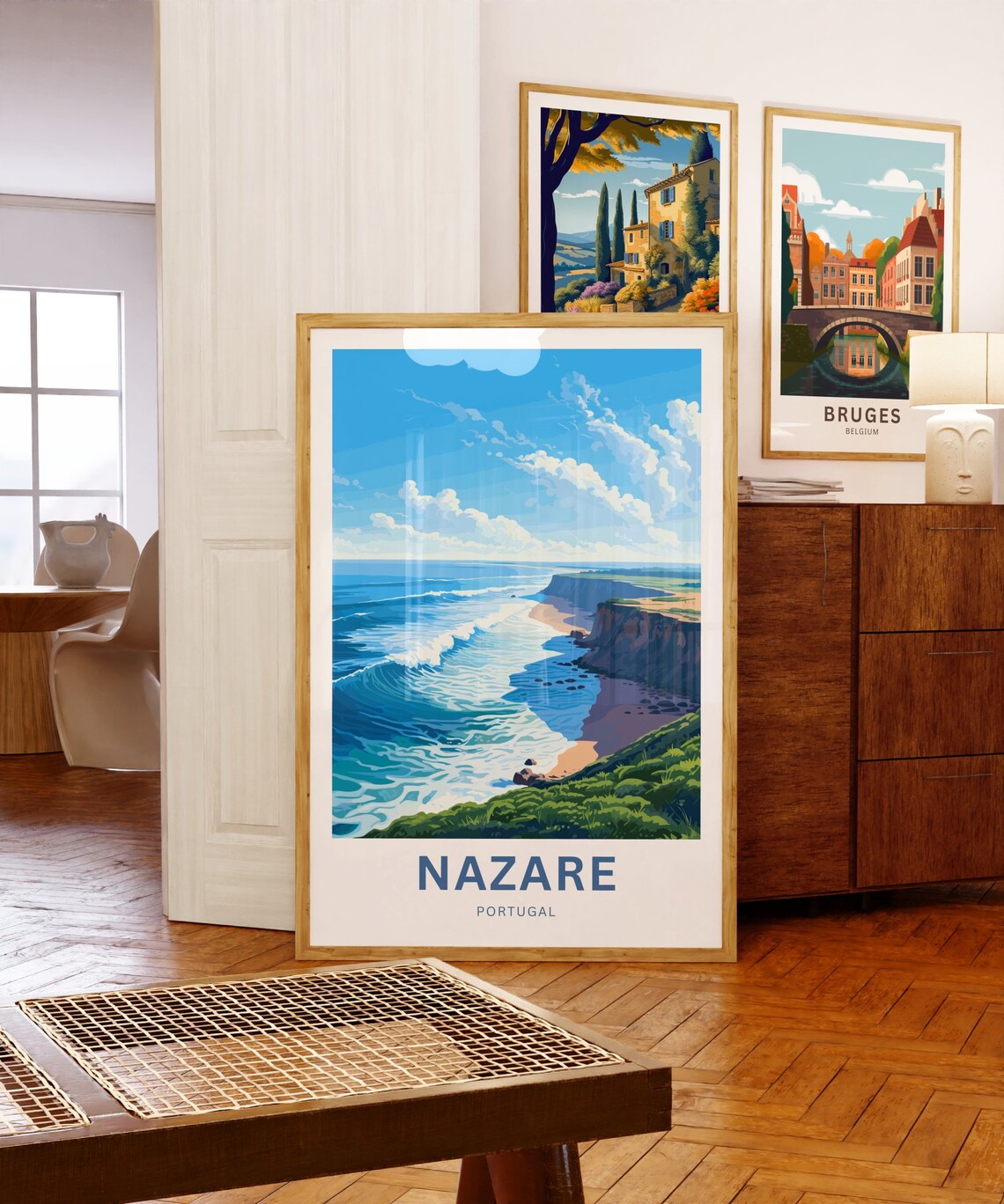 Nazare Portugal Giant Waves Green Cliff Shoreline Scene Poster - Image 5