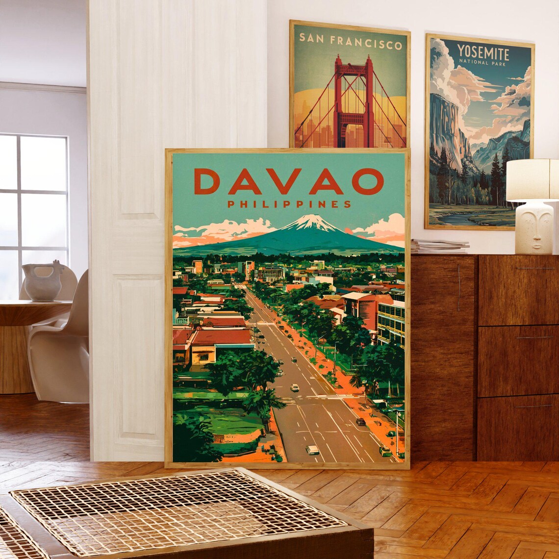 Davao Philippines Vintage Retro City Avenue Volcano View Poster - Image 5