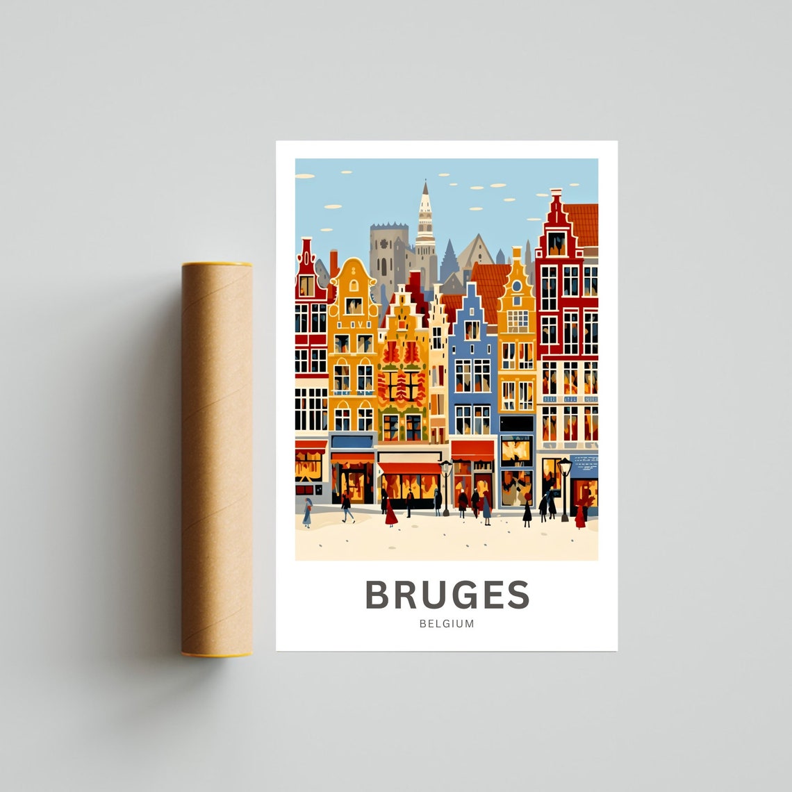 Personalized Bruges Belgium Belfry Snow Custom Vintage Travel Poster - Image 4