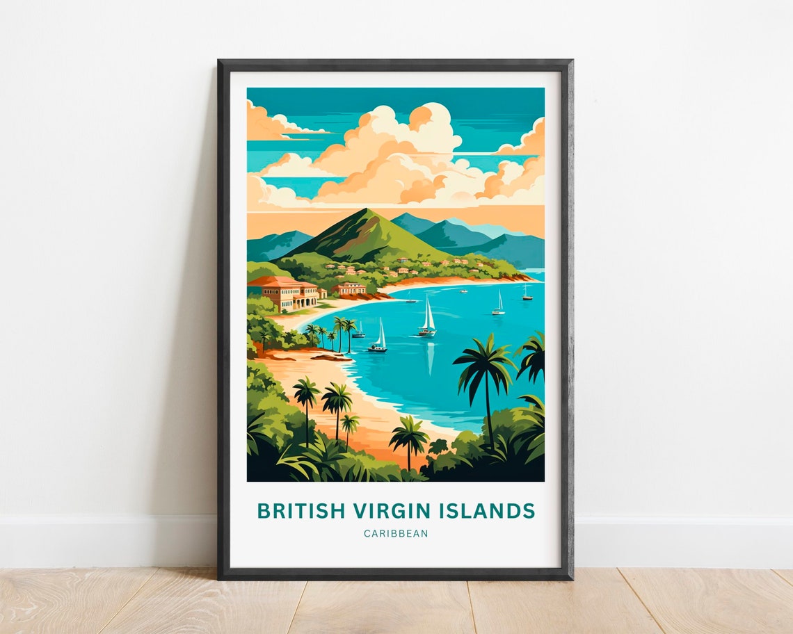 British Virgin Islands Caribbean Sandy Beach Villa Travel Poster