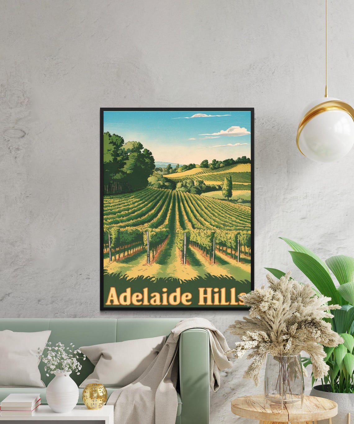 Adelaide Hills Vineyard Sunset Retro Travel Landscape Poster - Image 3