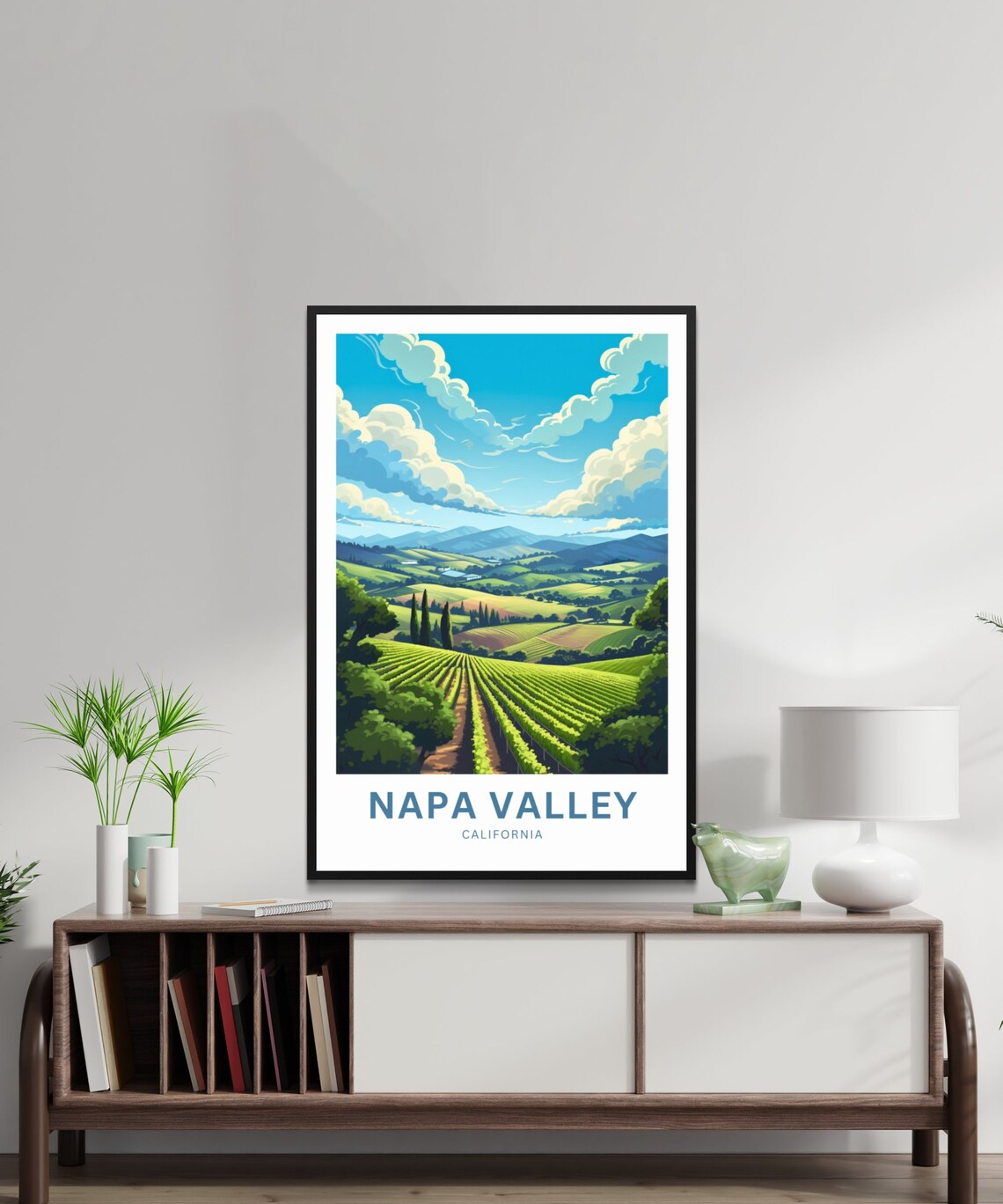 Napa Valley California Vineyard Rows Bright Sky Country Poster - Image 2