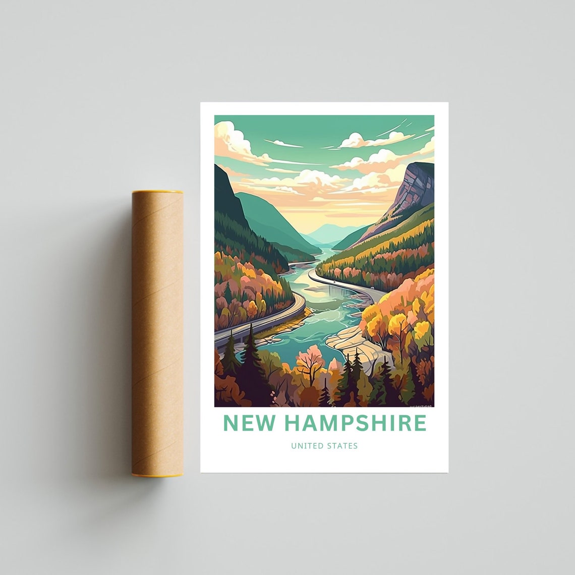 New Hampshire Personalized Travel Poster with Autumn River Valley - Image 4