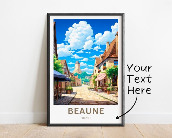 Beaune France Cobblestone Old Town Street Personalized Travel Poster