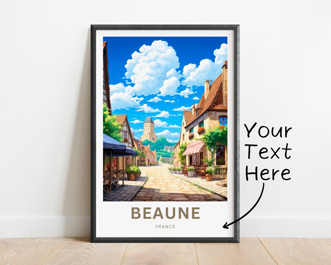 Beaune France Cobblestone Old Town Street Personalized Travel Poster