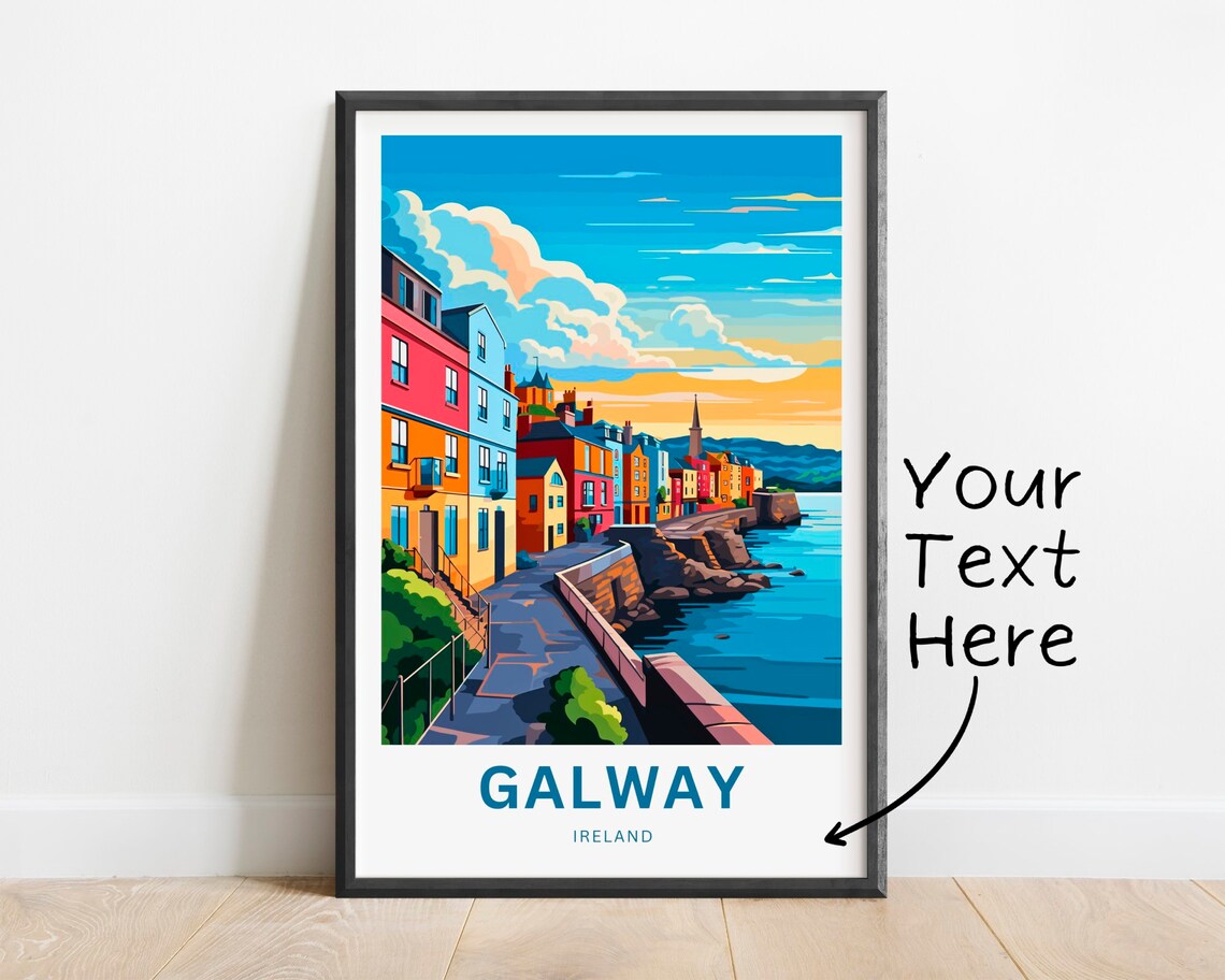 Personalized Galway Ireland Waterfront Promenade Travel Poster Gift