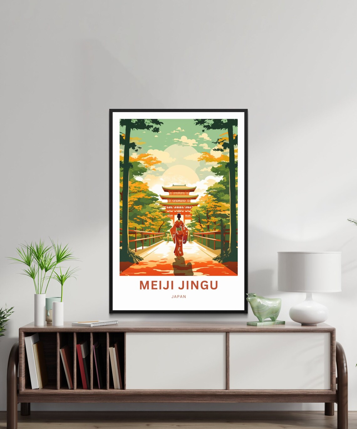 Meiji Jingu Japan Shrine Pagoda Kimono Vintage Travel Poster - Image 2