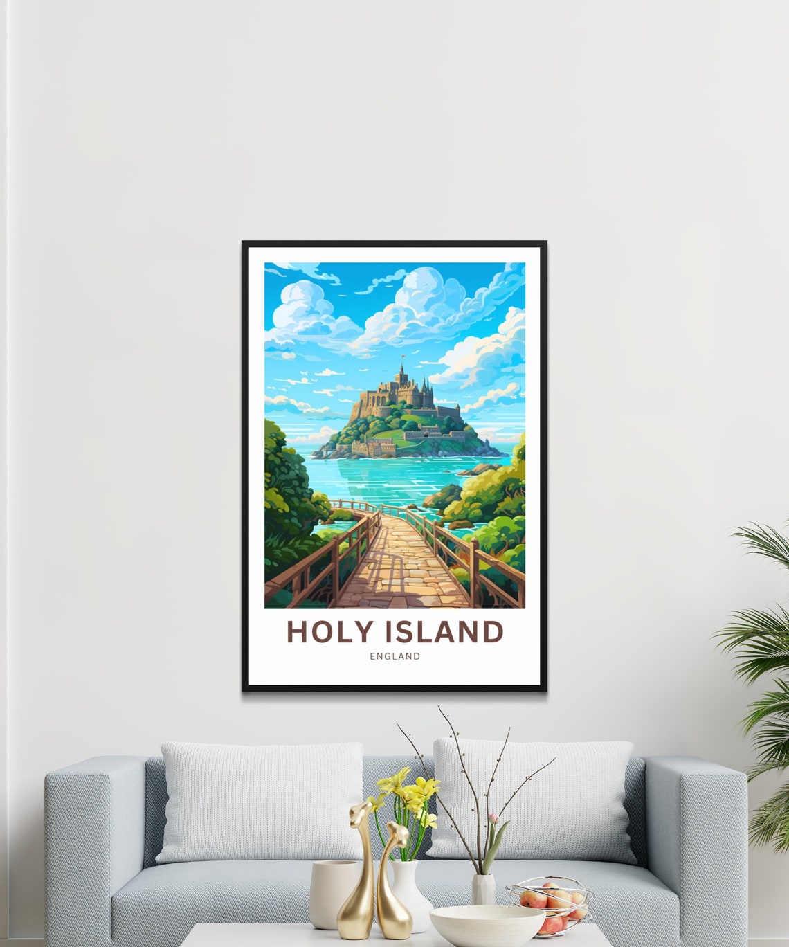Holy Island England Castle Island Causeway Bridge Travel Poster - Image 3