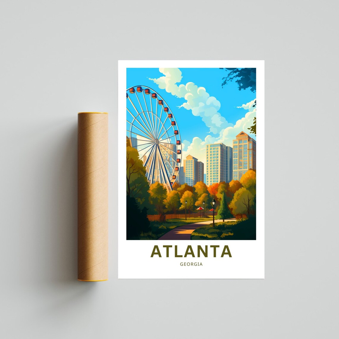Atlanta Georgia Ferris Wheel Autumn Park Custom Text Travel Poster - Image 4