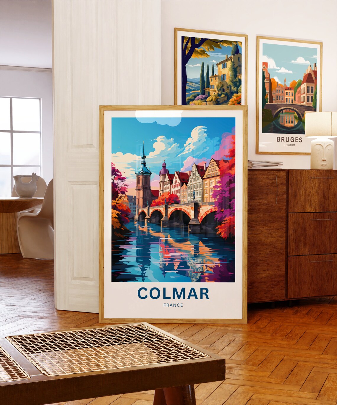Colmar France Colorful Old Town Bridge River Reflection Travel Poster - Image 5