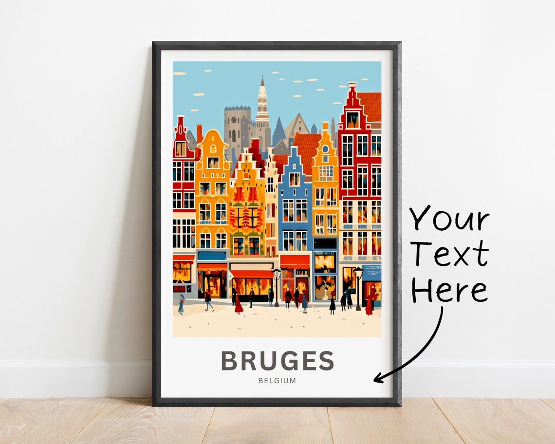 Personalized Bruges Belgium Belfry Snow Custom Vintage Travel Poster