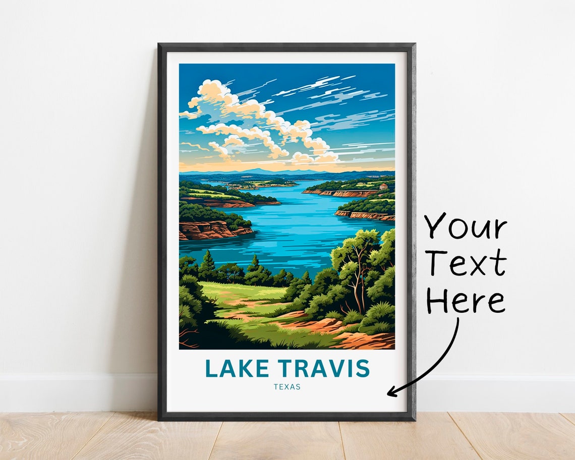 Lake Travis Texas Scenic Panoramic View Personalized Travel Poster