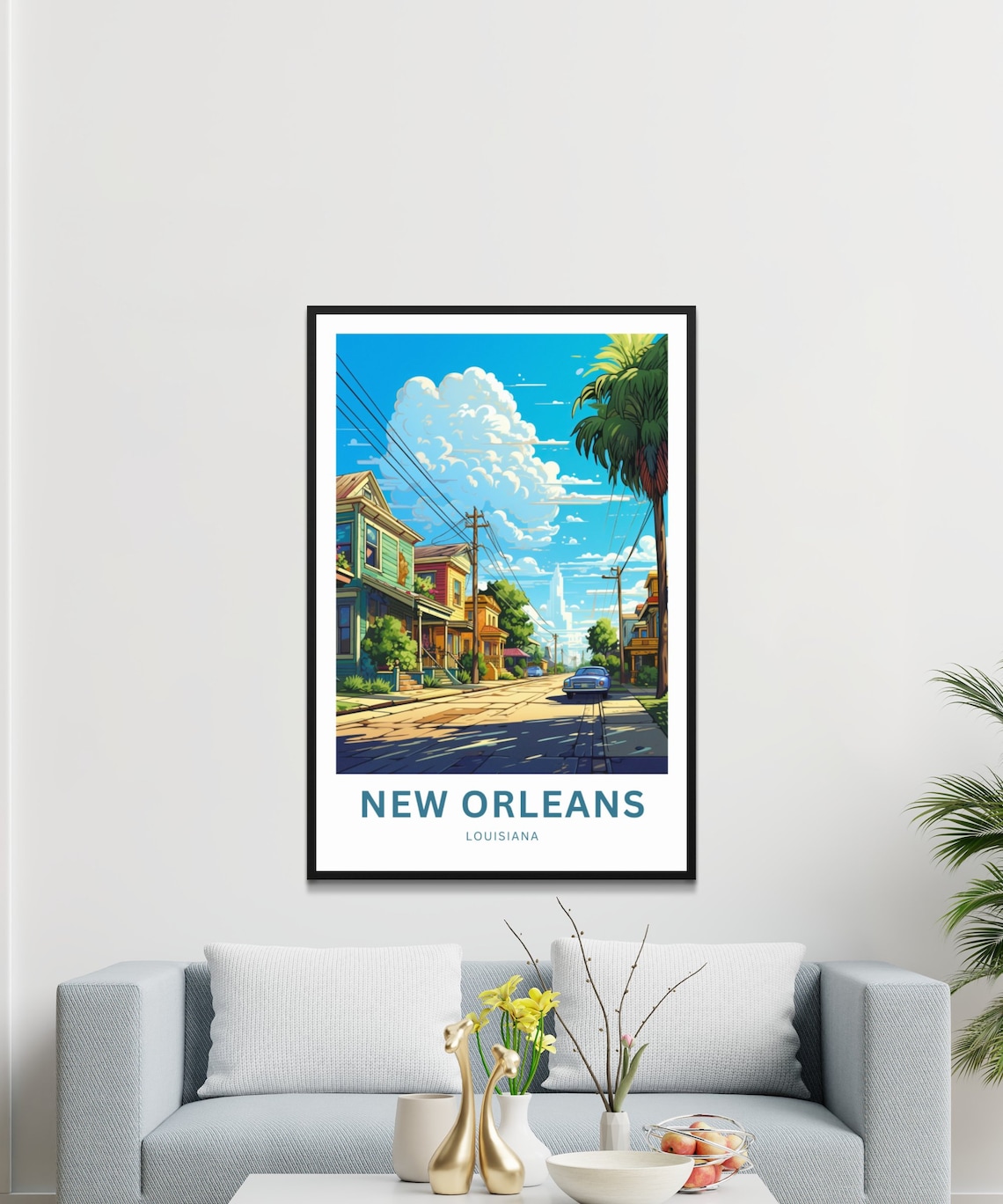 New Orleans Louisiana Palm Street Classic Car Blue Sky Poster - Image 3