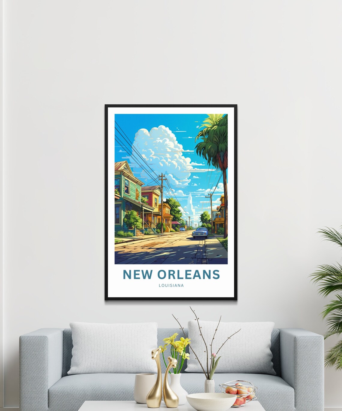 New Orleans Louisiana Sunny Palm Street Personalized Poster Art - Image 3