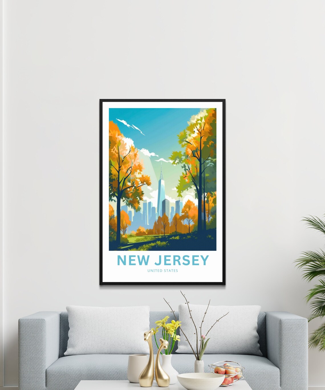New Jersey United States Travel Poster Skyline Through Autumn Trees - Image 3