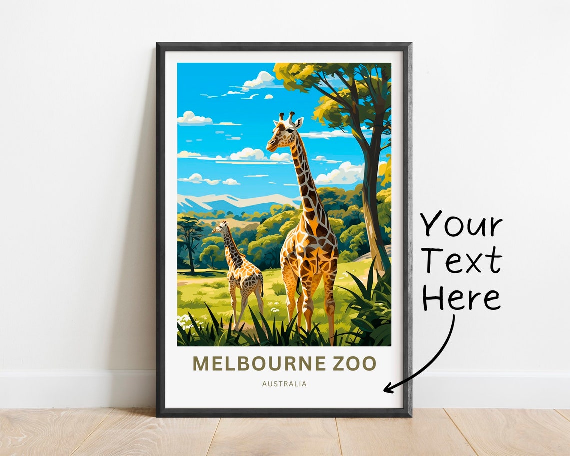 Personalized Melbourne Zoo Australia Savanna Giraffe Travel Poster