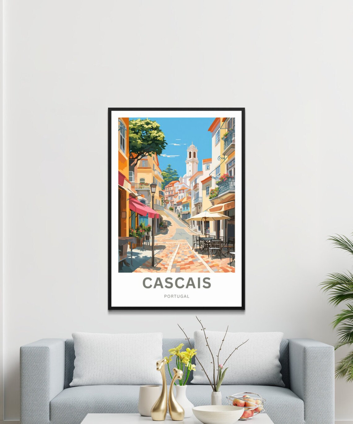 Personalized Cascais Portugal Old Town Street Cafe Travel Poster - Image 3